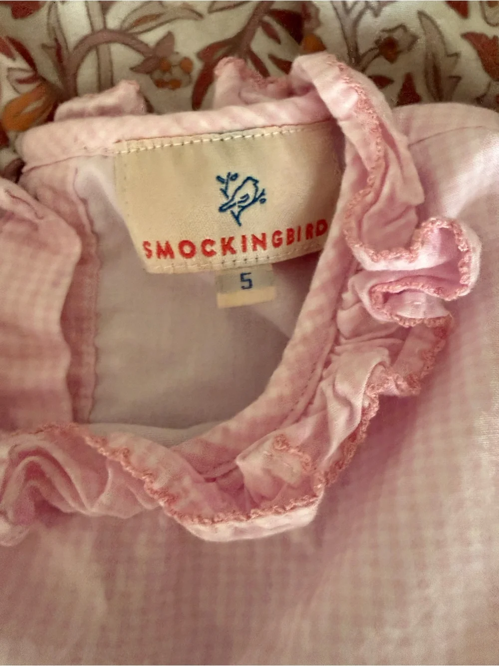 Vintage Smockingbird Pink Gingham Dress 5t hand smocked party dress